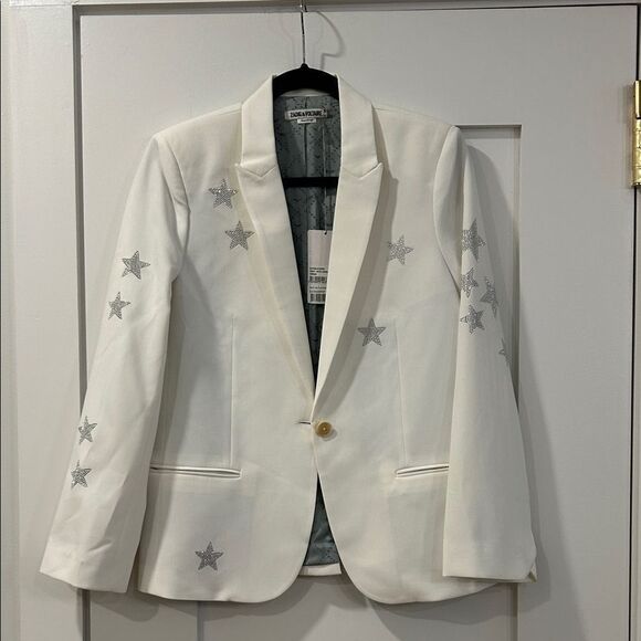 NWT Zadig & Voltaire White/Cream Blazer with Silver Star Details Size 40/Large